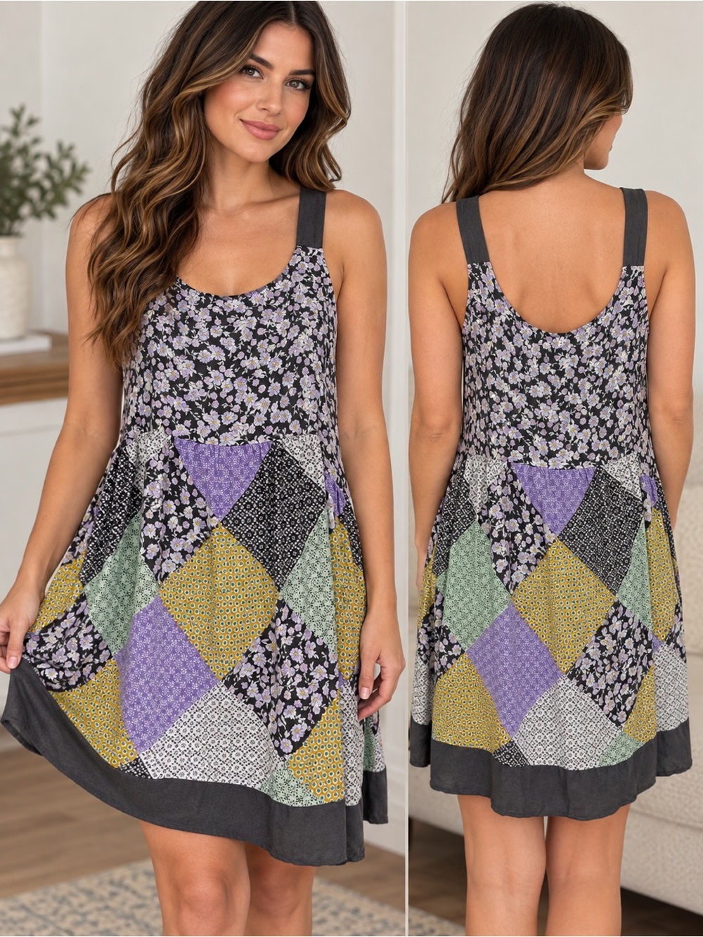 Simply Vera Vera Wang Patchwork Floral Sleeveless Dress 1x